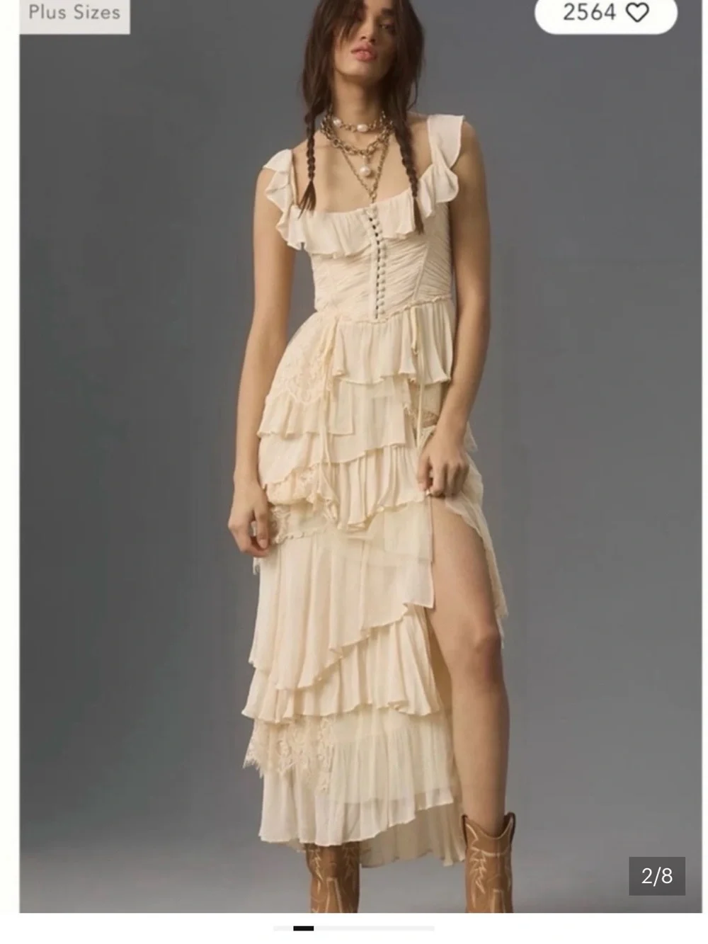 Anthropologie Corset Tiered Ruffle Lace Dress Ivory Cream Maxi Size M - Picture 1 of 5